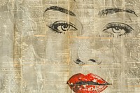 Woman lipstick face ephemera border newspaper text backgrounds.