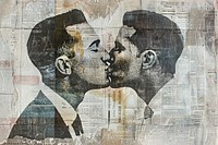 Gay men kissing ephemera border collage drawing text.