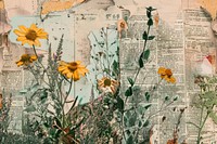 Van gogh painting in a fiels ephemera border backgrounds collage flower.