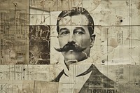 Close up victorian man moustache ephemera border backgrounds drawing collage.