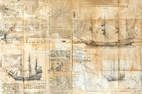 Old map ships monster nautical map ephemera border newspaper backgrounds drawing.