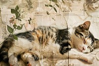 Cat sleeping ephemera border collage animal mammal.