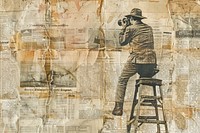 Vintage man binoculars ladder ephemera border newspaper drawing adult.