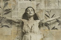 Woman arms stretched nature ephemera border newspaper drawing adult.