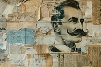 Close up victorian man moustache ephemera border collage backgrounds newspaper.
