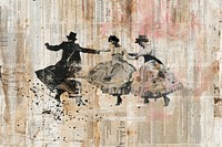 People dancing ephemera border collage backgrounds painting.