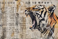 Roaring tiger pastel ephemera border text wildlife animal.