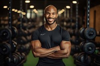 Black fitness trainer gym exercise person.