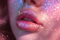 Woman lip mouth glitter pink celebration.
