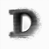 Halftone letter D backgrounds text white background.