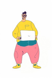 Man with laptop person illustrated drawing.