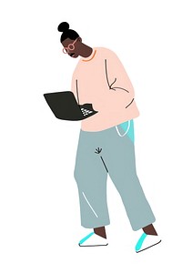 Black man with laptop person electronics clothing.