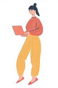 Woman with laptop person clothing apparel.
