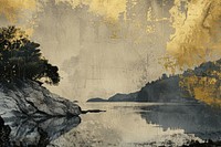 Lake landscape shoreline painting.