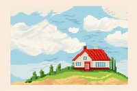 Cross stitch house embroidery architecture countryside.