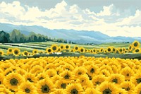 Cross stitch sunflower field landscape agriculture countryside.