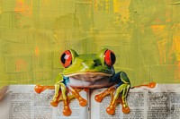 Retro collage of frog amphibian wildlife animal.