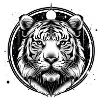 Surreal aesthetic tiger logo art wildlife person.