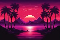 80s synthwave landscape purple sunset sky.