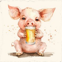Pig holding huge beer glass animal beverage alcohol.