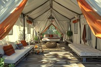 Tent resort furniture bedroom indoors.