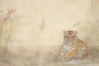 Tiger in jungle vintage illustration wildlife painting animal.