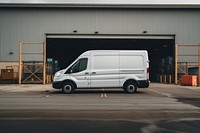 Van transportation delivering warehouse. 