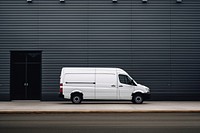 Van transportation delivering warehouse. 