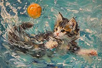 Cat play in pool painting cat produce.