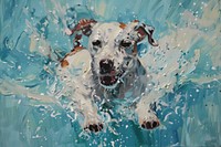 Dog play in pool painting animal canine.