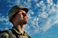 A man soldier smiling military person human.