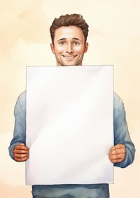 Man holding blank notice board portrait person paper.