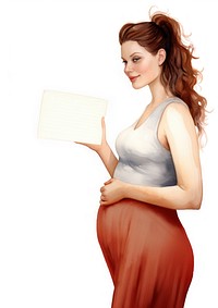 Pregnant woman holding blank notice board portrait photography clothing.