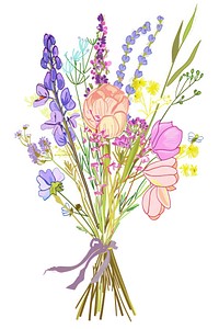 Bouquet of flowers graphics lavender pattern.