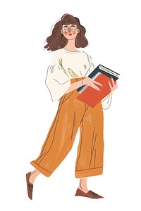 Woman holding books person publication illustrated.