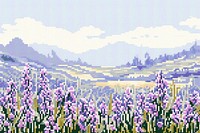 Cross stitch wildflower landscape outdoors painting.
