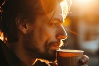 Man drinking coffee beverage person human.