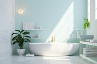 Bathroom interior in a minimal house bathing bathtub indoors.