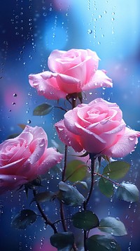 Rain scene with roses valentines-day flower blossom plant petal.