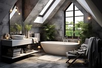 Bathroom interior design bathtub person architecture.