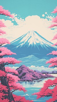 Fuji with Risograph style landscape mountain outdoors.