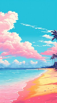 Beach with Risograph style landscape outdoors horizon.