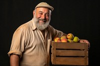 Old man farmer smiling holding vegetable crate photo photography furniture.