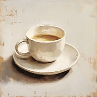 Oil painting of a close up on pale a ccoffee cup beverage espresso saucer.
