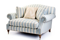 The light blue and light beige striped cottage couch chair furniture armchair.