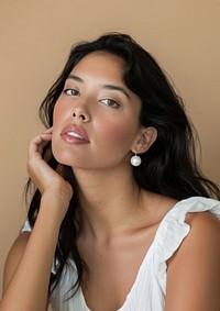 Volumetric attractive elegant Hispanic woman photography face.