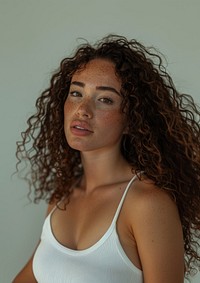 Attractive latinx woman with curly hair volumetric female person.