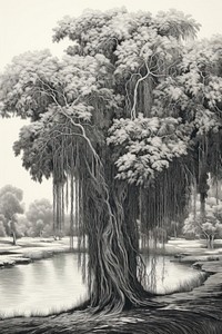 Willow tree drawing illustrated sketch.