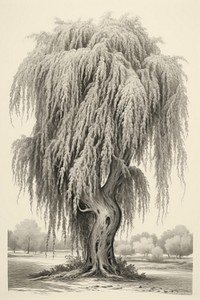 Willow tree drawing illustrated livestock.