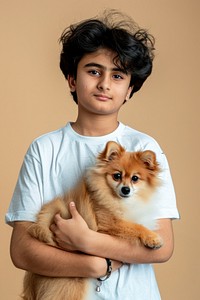 Holding an Kushi dog portrait photo pet.